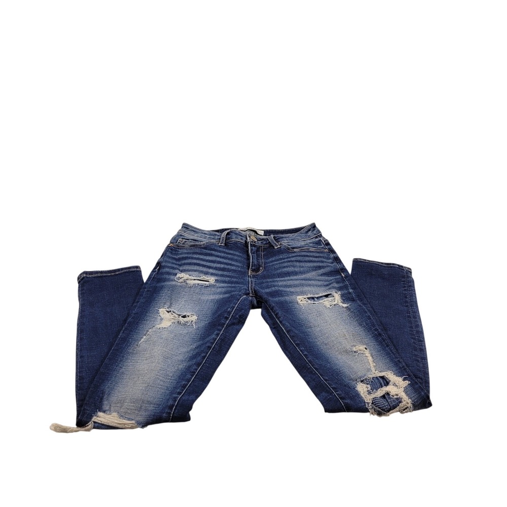 BKE Stella Ankle Skinny Jeans Womens 24 Blue Excellent Distressed Mid Rise